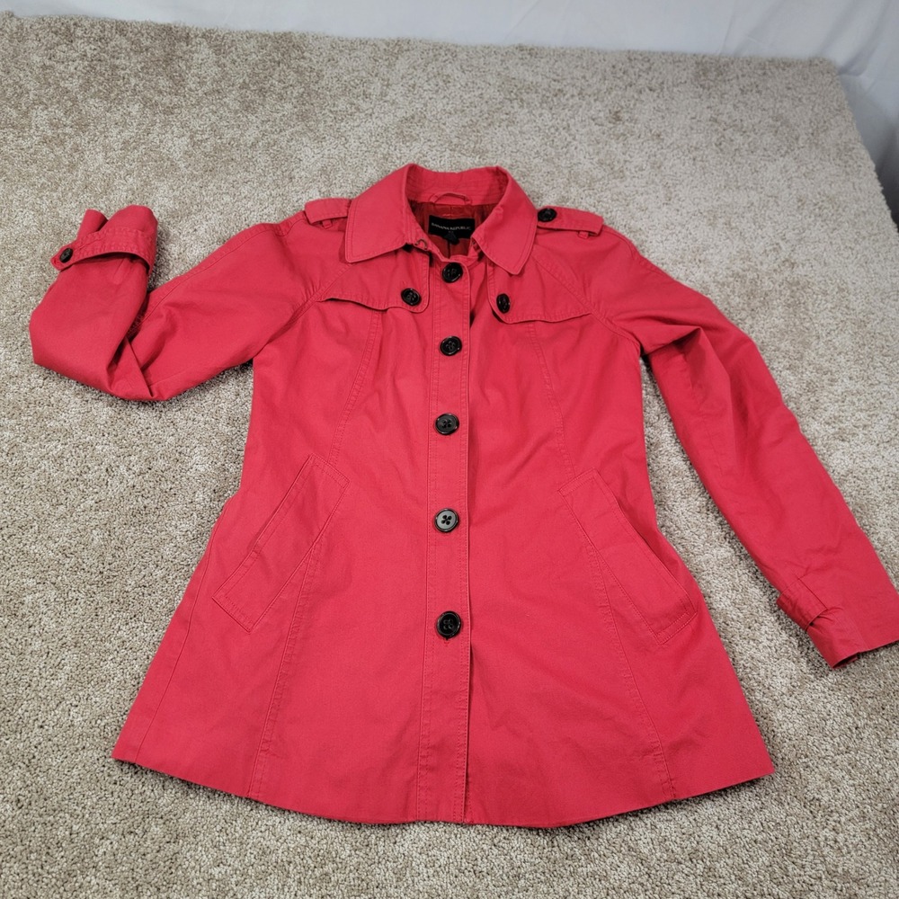 Banana Republic Women's Red Cotton Trench Coat  Size Small Belted Button Front